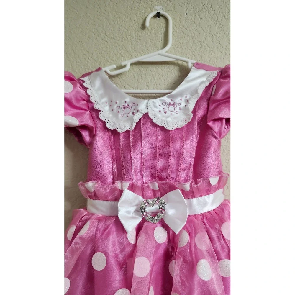 Disney Minnie Mouse Pink Polka‎ Dot Costume Dress Size 4 Rhinestone Bow Lace